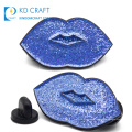 Wholesale cheap customized metal soft enamel glitter creative custom shaped woman fashion lip lapel pin badge no minimum